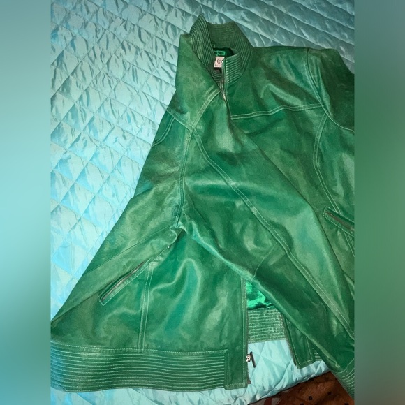 Bradley Bayou Green Leather moto style coat 3x fall lightweight bikercore y2k - Picture 11 of 15
